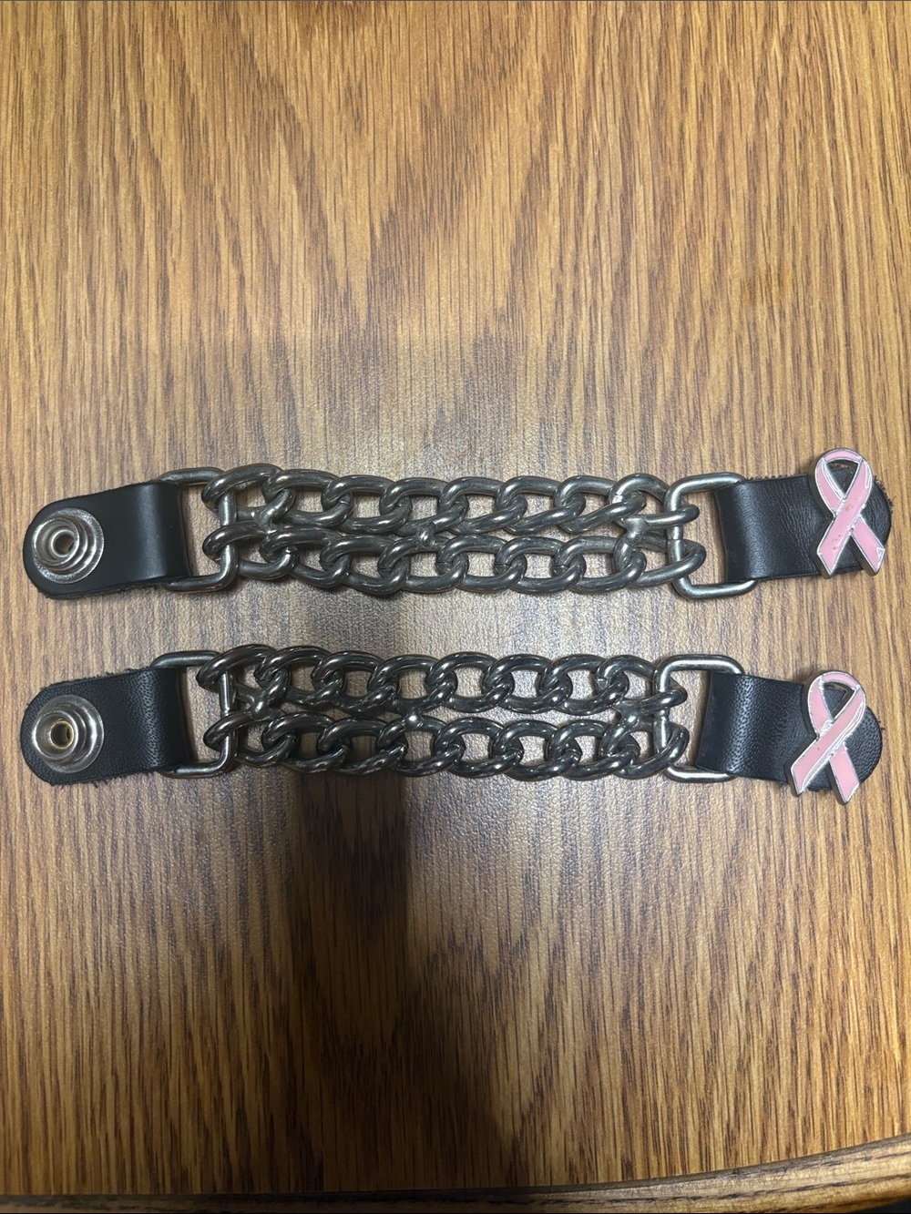 Leather  Vest Chains w/ Pink Ribbon Accent